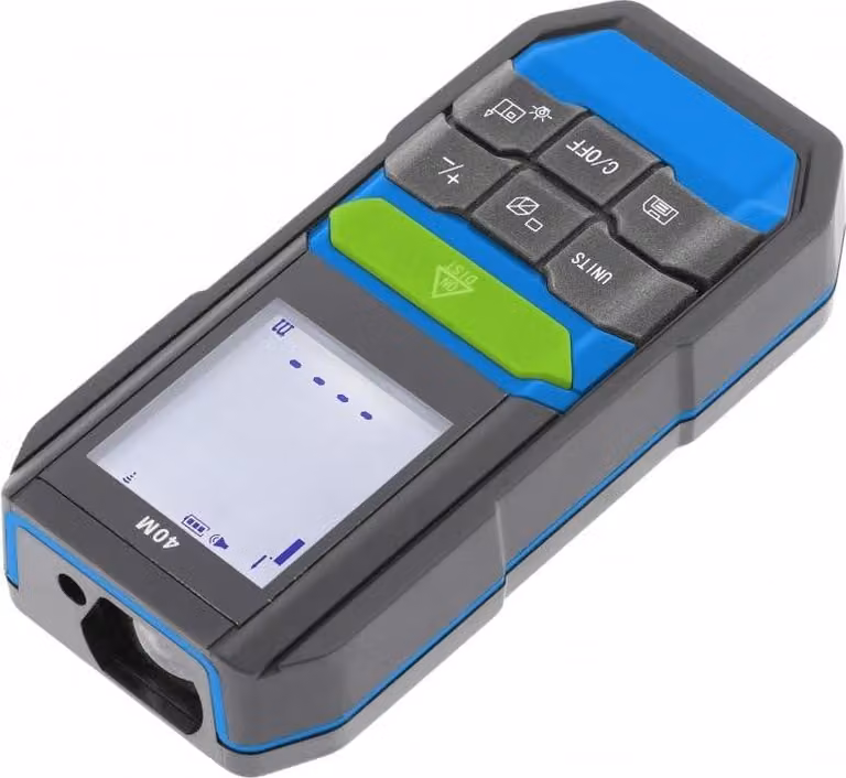 Misuratore laser a 40 metri, display illuminato, funzione di memoria, leggero, confortevole, ergonomico