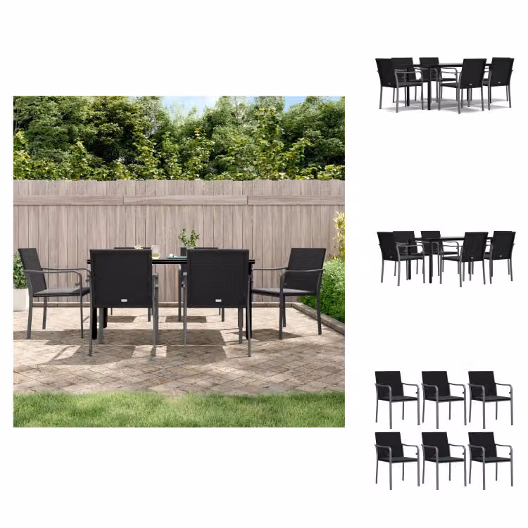 vidaXL Set da pranzo da giardino 7 pezzi con cuscini in polirattan e acciaio - Set di mobili da giardino