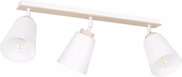 Plafoniera a 3 Luci Luceart-Classic in Acciaio Bianco e Legno Naturale con Faretti Orientabili in Stile Scandinavo