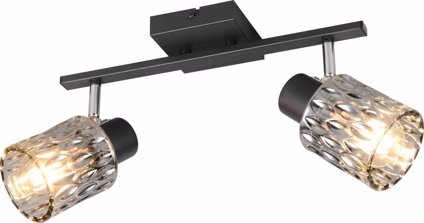 Lampada da soffitto, metallo, nero opaco, vetro color fumo, H 21 cm