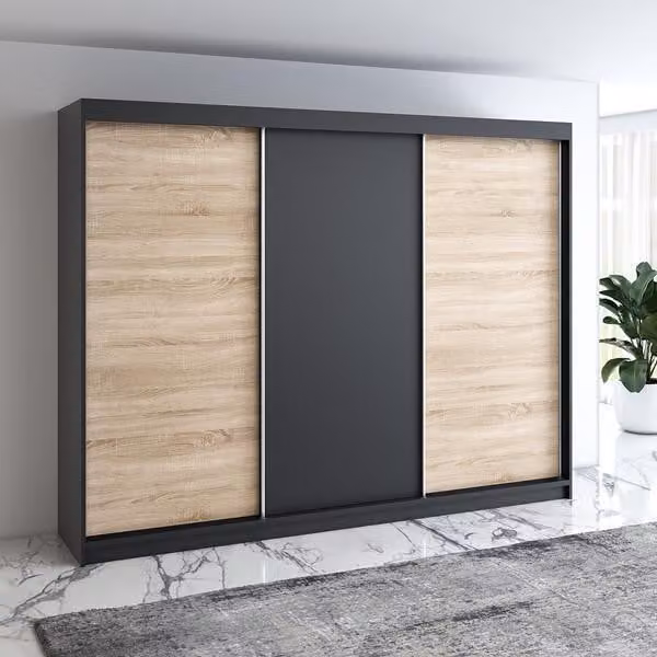 Armadio a porte scorrevoli MERO a 3 ante, 200 cm, con cassetto (Bianco, Nero, Sonoma)