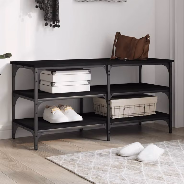 Panca porta scarpe vidaXL nera in legno e metallo L: 100 cm, P: 38,5 cm, H: 49 cm