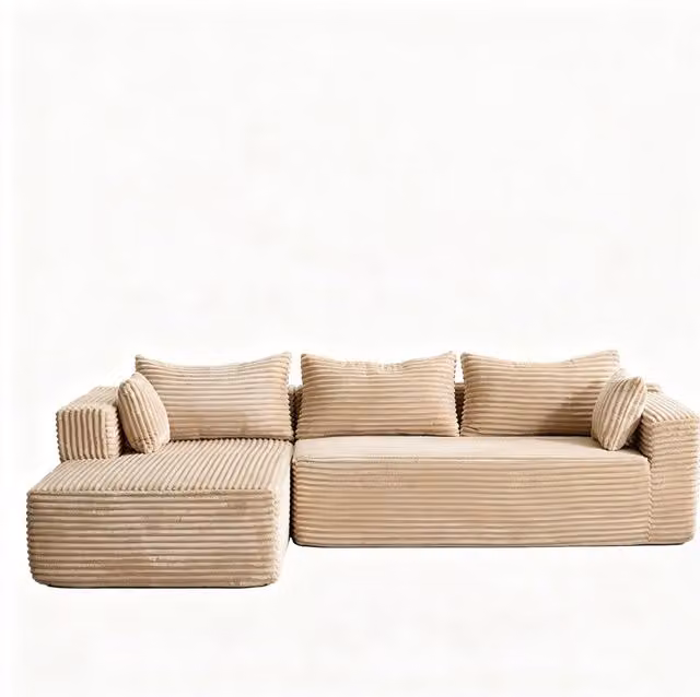 Divano angolare modulare a L con chaiselongue reversibile Aosom Italy, design minimalista beige, L/P/H: 279 x 179 x 83 cm
