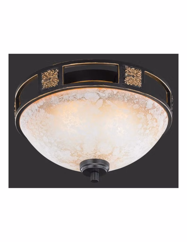 Plafoniera Trio Leuchten Quinta Ruggine in Metallo e Vetro Alabastro, Colore Marrone e Oro, Ø 33 cm – 2