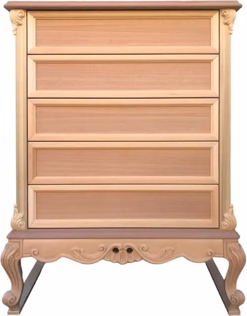 Cassettiera classica barocca con 5 cassetti in legno grezzo Mobili 2G L: 87 cm, P: 48 cm, H: 110 cm