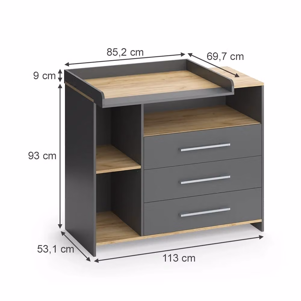 Fasciatoio Oskar Vicco Antracite e Rovere dorato con 3 cassetti L: 113 cm, H: 93 cm – 2