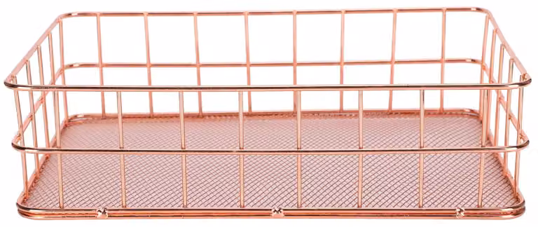 Cestino portaoggetti in filo metallico, organizer, contenitore in metallo per tenere in la scrivania a casa (oro rosa)