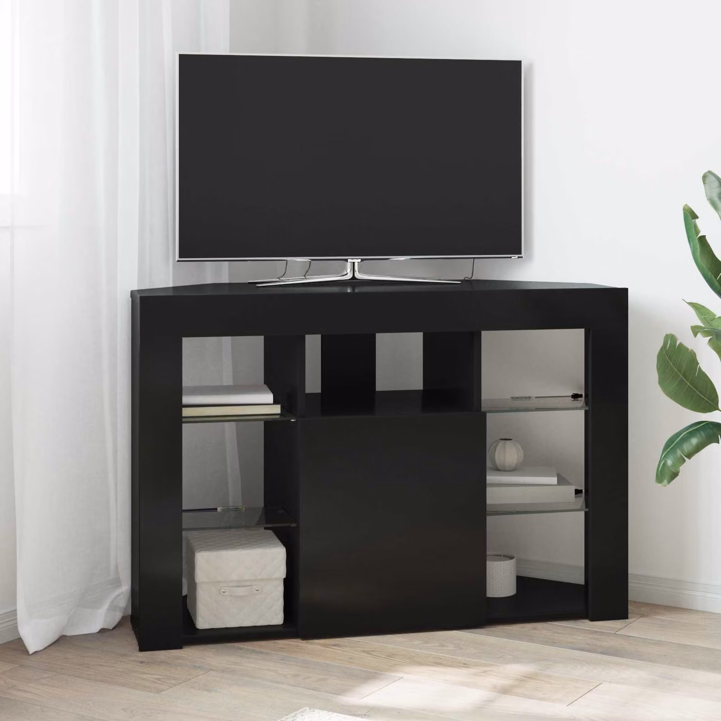 Mobile TV LED angolare vidaXL nero in legno ingegnerizzato con illuminazione integrata L 100 cm, P 40 cm, H 68 cm