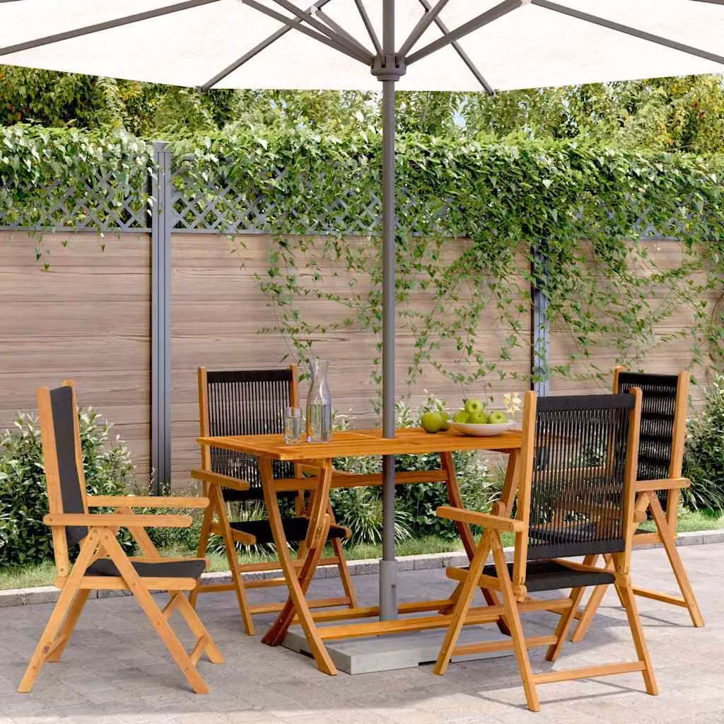 Set di 4 sedie pieghevoli reclinabili vidaXL in legno di acacia nero con seduta in textilene – 1