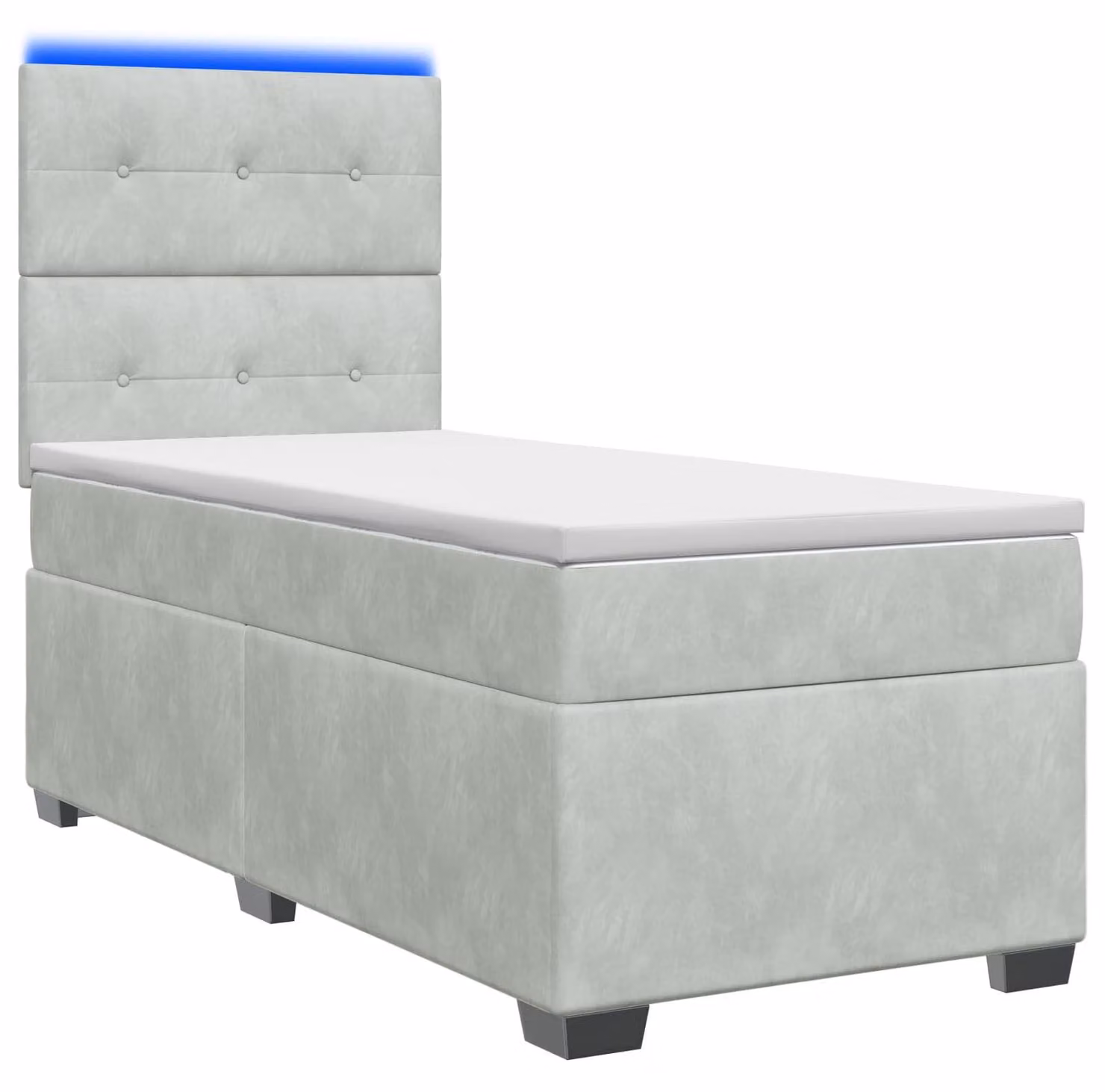 Letto contenitore con rete e materasso, colore grigio chiaro, 90 x 190 cm, rivestito in velluto