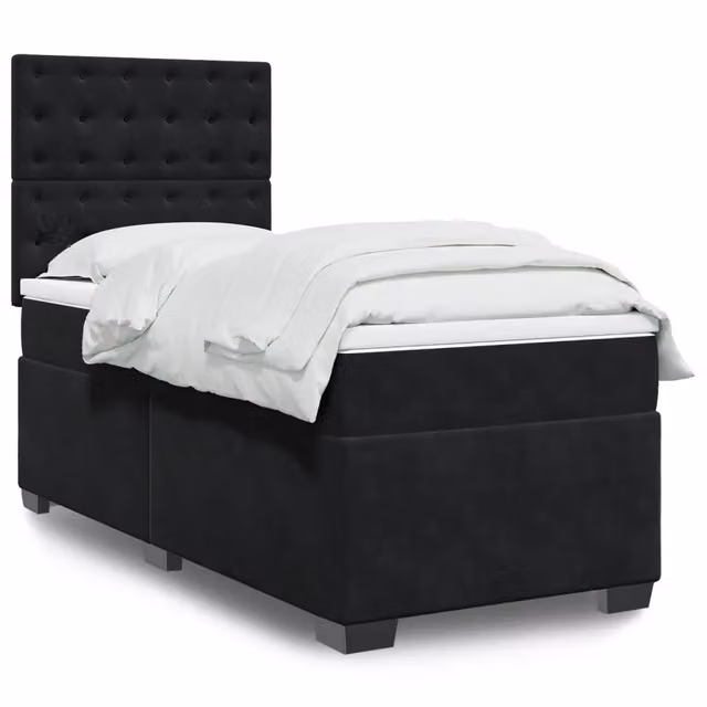 Letto con struttura in velluto e materasso ibrido vidaXL, L/P/H: 90 x 200 cm, Nero e Bianco