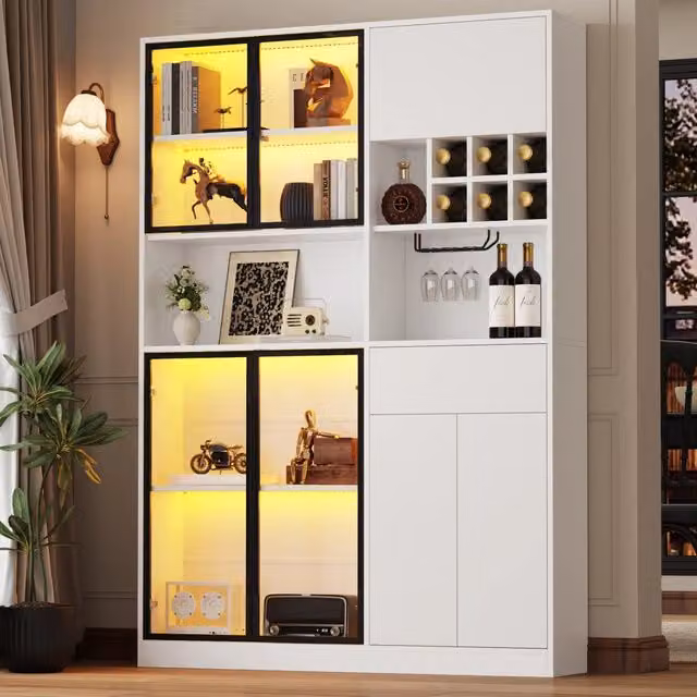 Vetrina 140x30x200 cm con LED Bluetooth in truciolare bianco