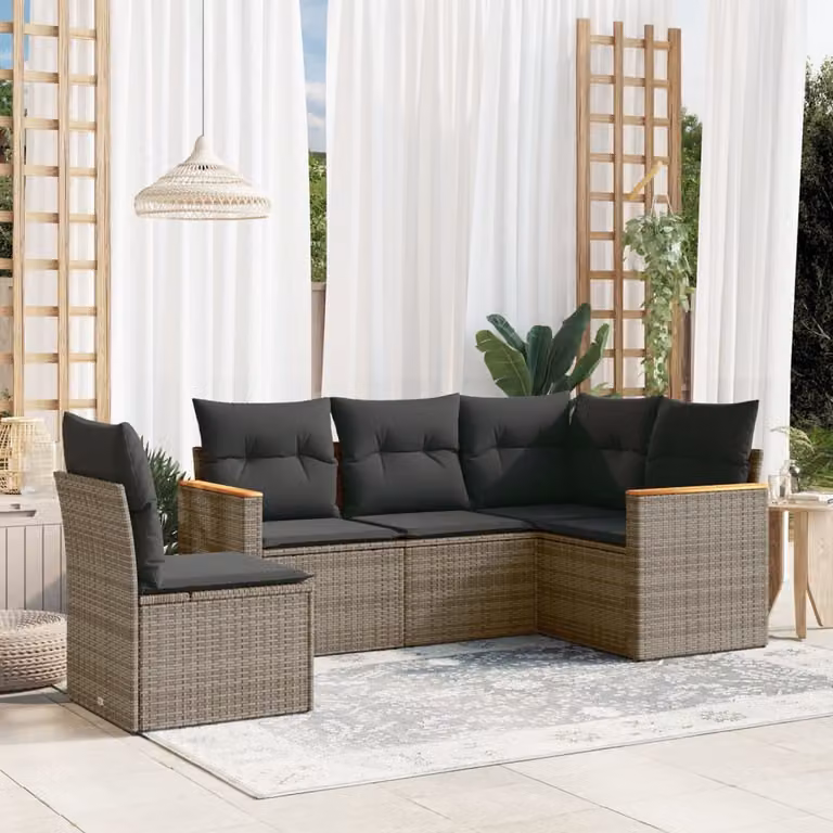 Maison Exclusive - Set Divano da Giardino 5 pz con Cuscini Grigio in Polyrattan