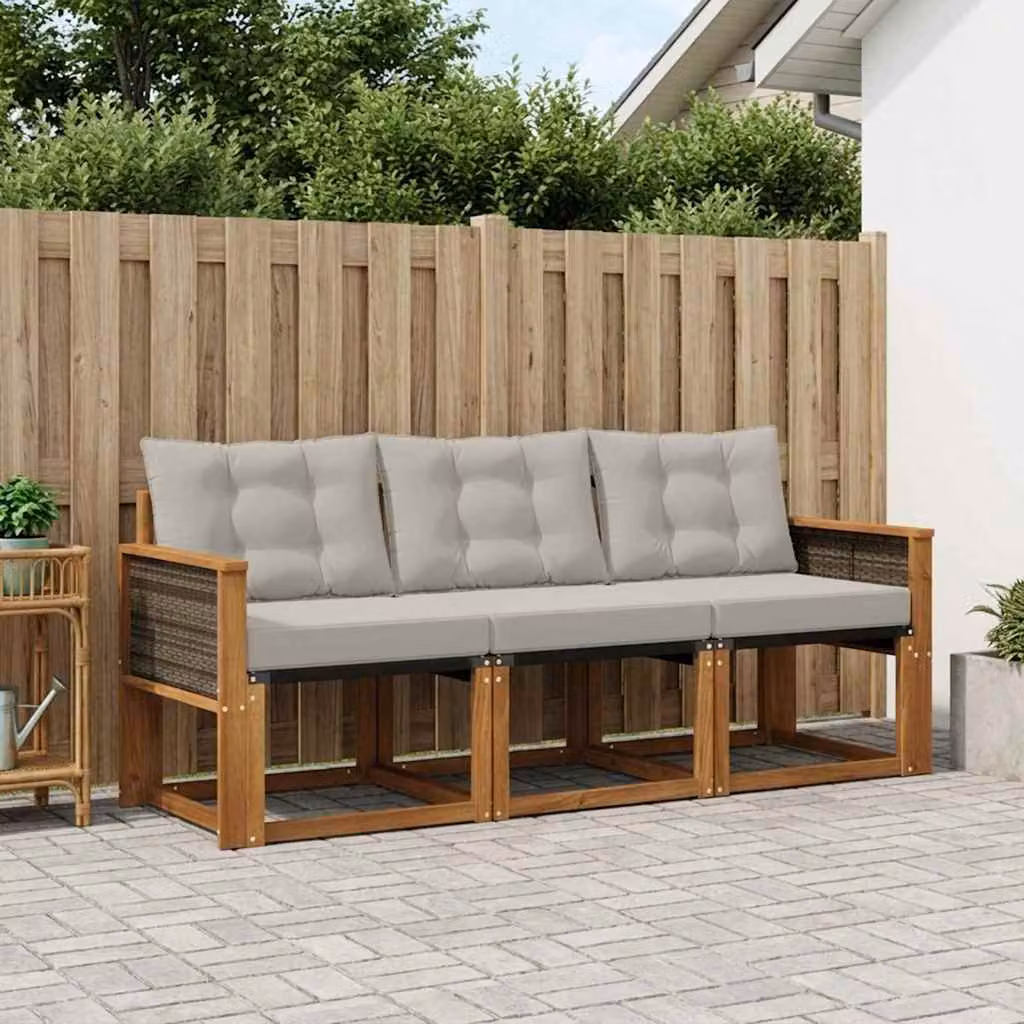 Set di divani da esterno vidaXL in legno di acacia con cuscini beige e grigio chiaro