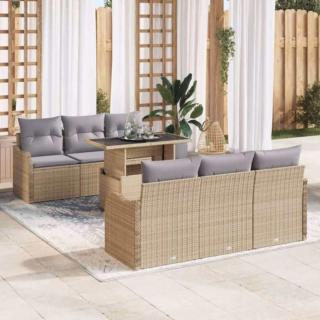 Maison Exclusive - Set Divano da Giardino con cuscino 7 pcs Beige Poly Rattan