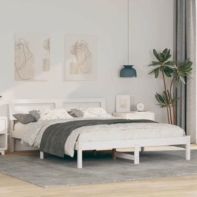 Struttura del letto moderna vidaXL in pino massello bianco, L/P: 160 x 200 cm