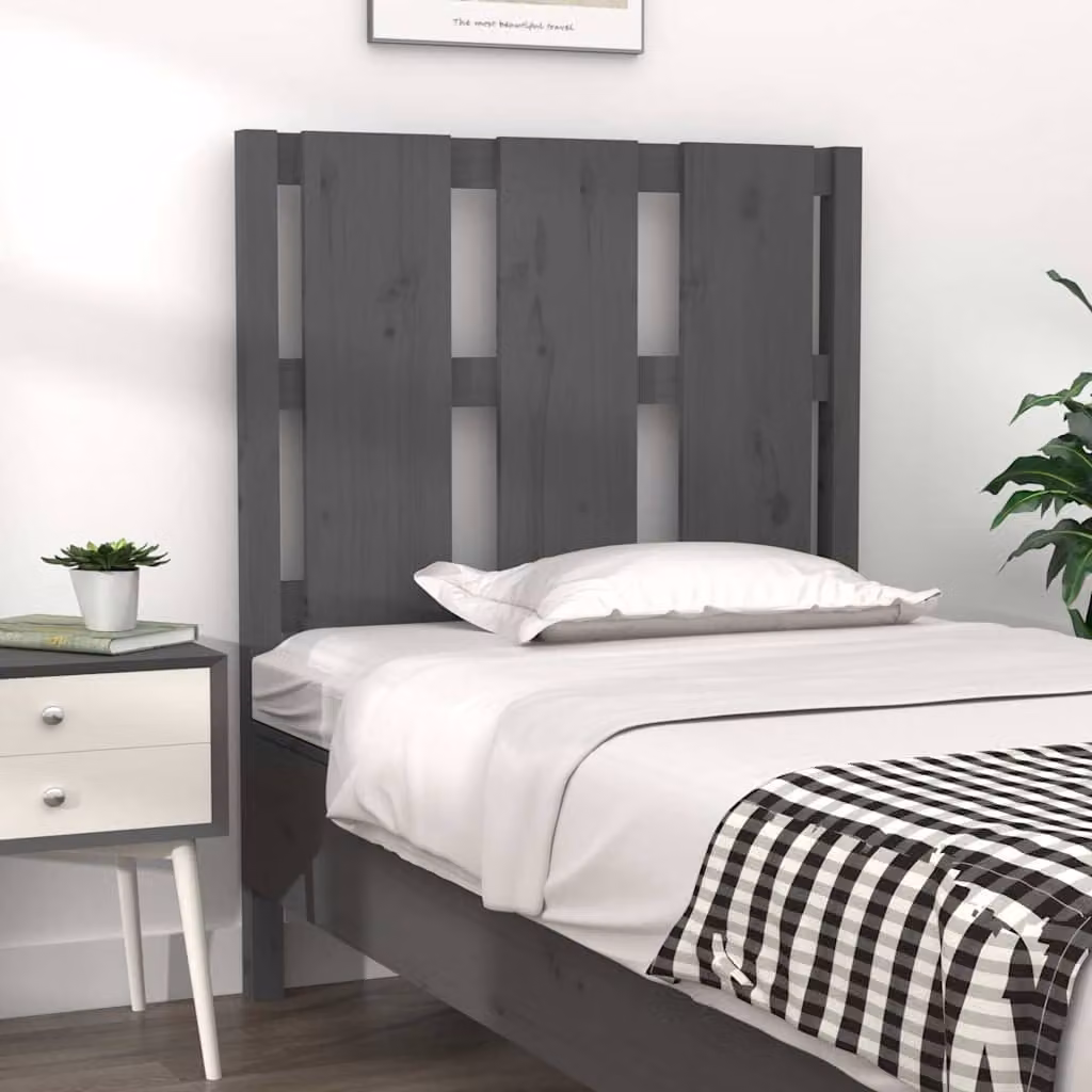 Testiera Letto vidaXL in Legno Massello di Pino Grigio L: 80,5 cm, P: 4 cm, H: 100 cm
