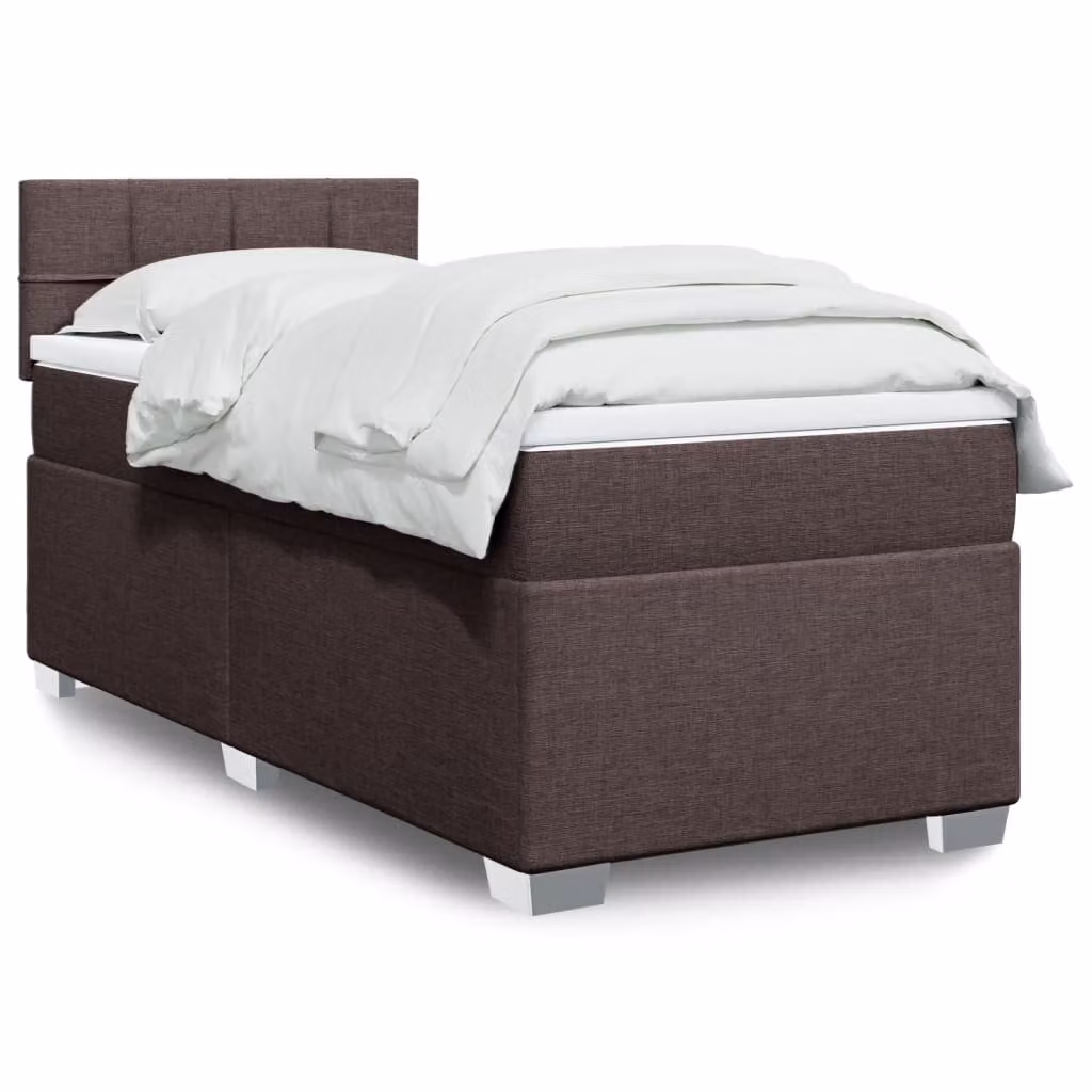 vidaXL Giroletto a Molle con Materasso Ibrido in Tessuto Marrone Scuro e Bianco L/P/H: 80 x 200 cm