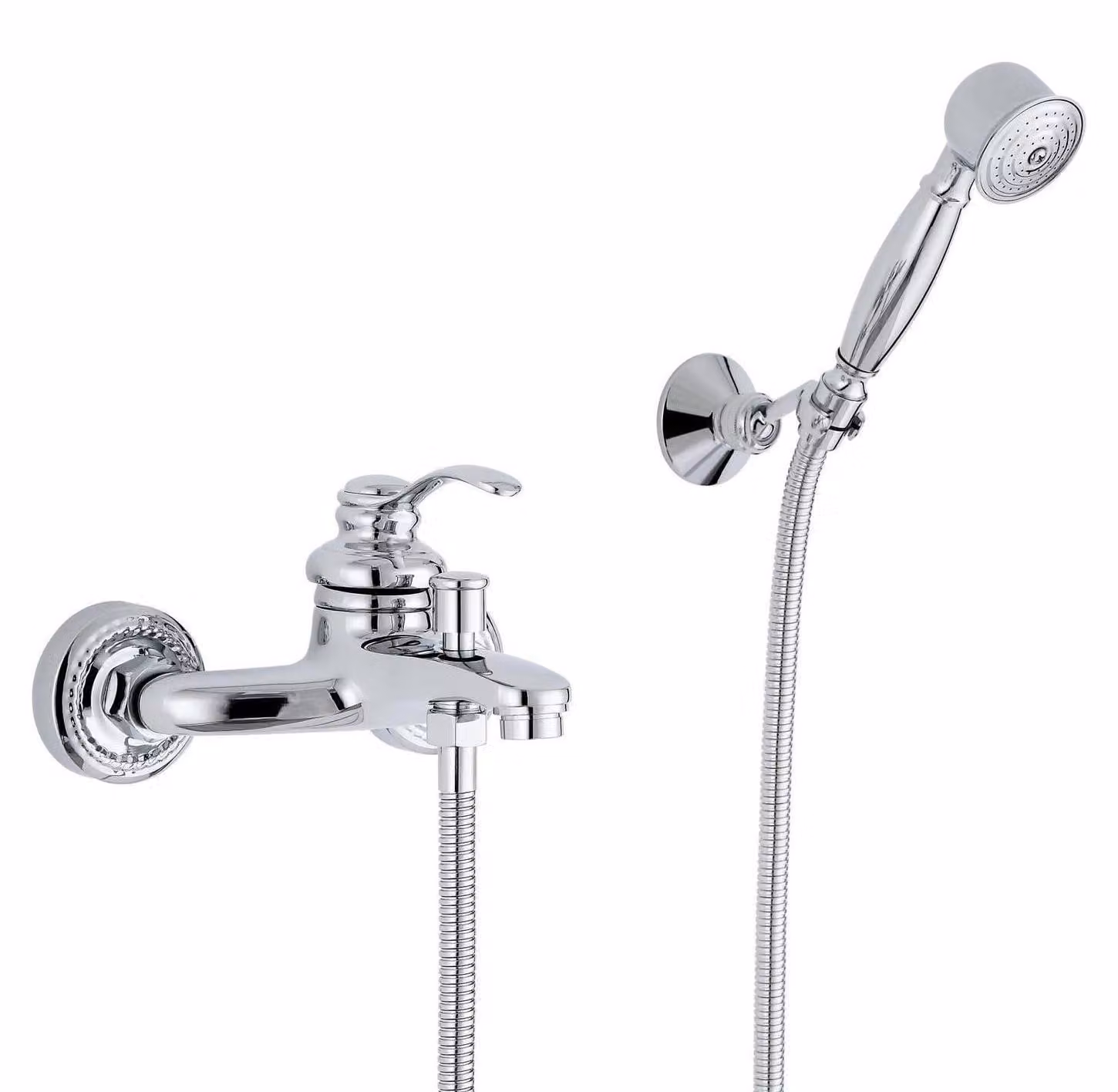 Miscelatore monocomando per vasca da bagno con doccetta, stile retrò, finitura cromata, materiali: ottone/acciaio inossidabile