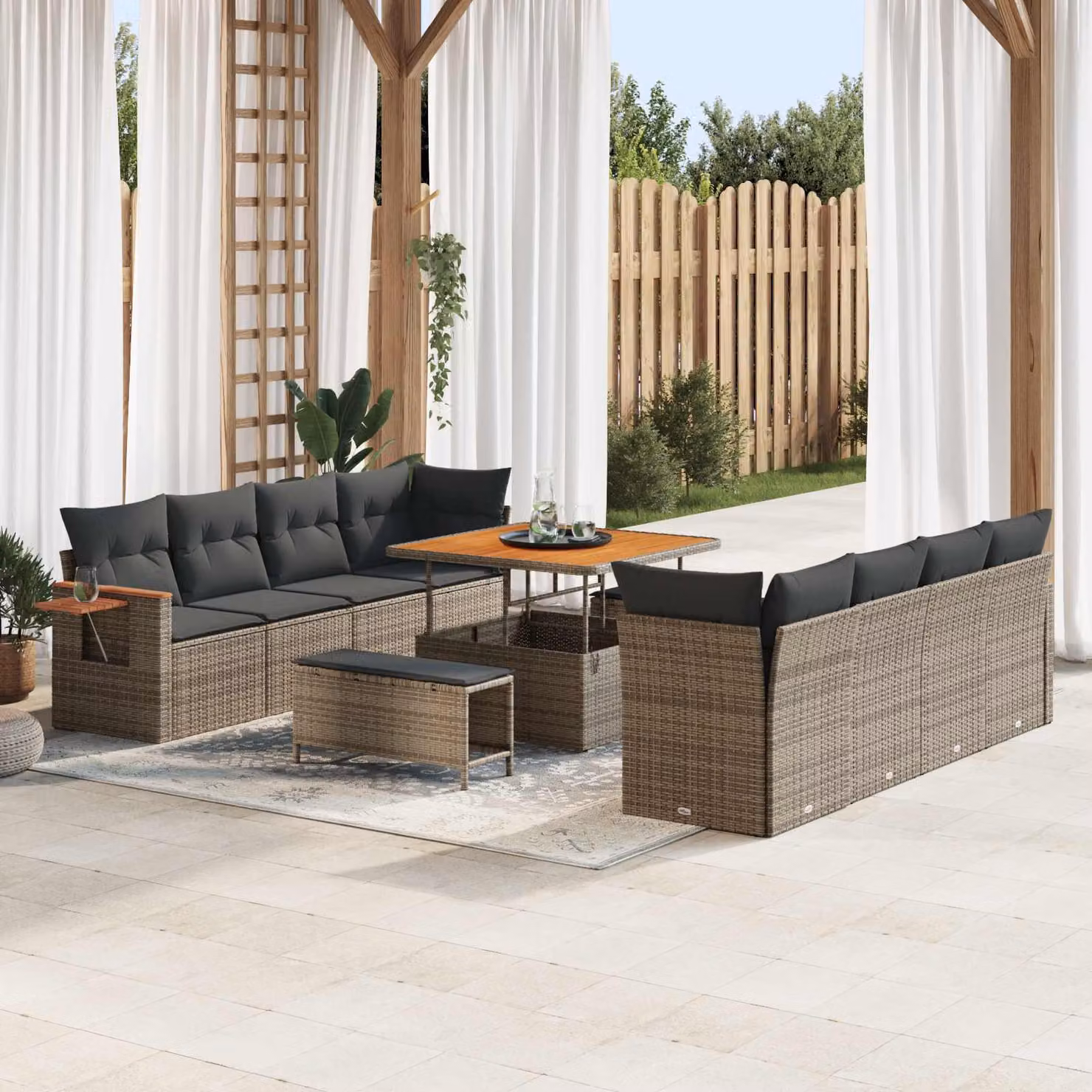 Maison Exclusive - Set da giardino composto da 11 pezzi, divano, colore grigio, realizzato in rattan sintetico