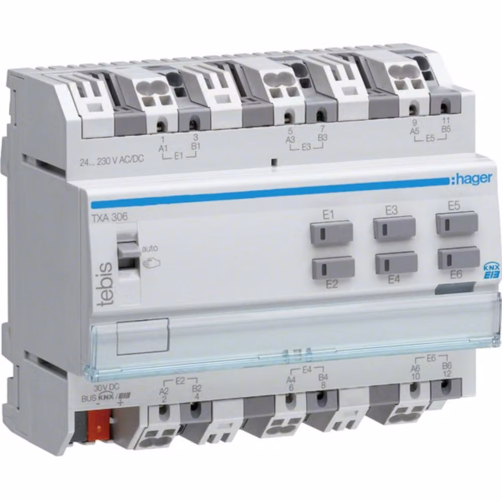 Hager Ingresso binario universale KNX, 6 porte, 230V TXA306