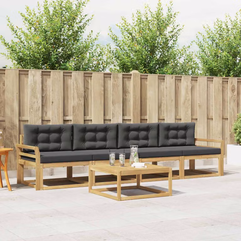 vidaXL Set di mobili da giardino 4 pezzi in legno di acacia con cuscini, Bianco, Antracite e Marrone