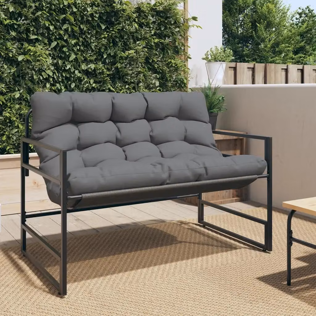 Panchina da giardino moderna DESIGN IN in metallo con braccioli e cuscino in tessuto, colore antracite/nero, L: 113 cm – 2