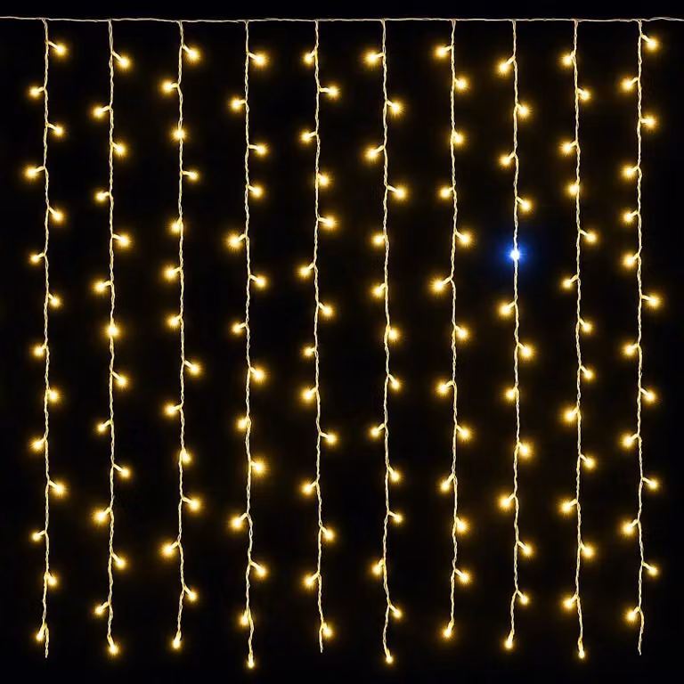 ETTROIT Tenda Luminosa 200 LED, 5Mt, Luce Giallo, Cavo Bianco, IP65, Prolungabile, Effetto Flash , Con fili uniformi da 50 cm , ghirlanda nataliza, negozi, balcone natale