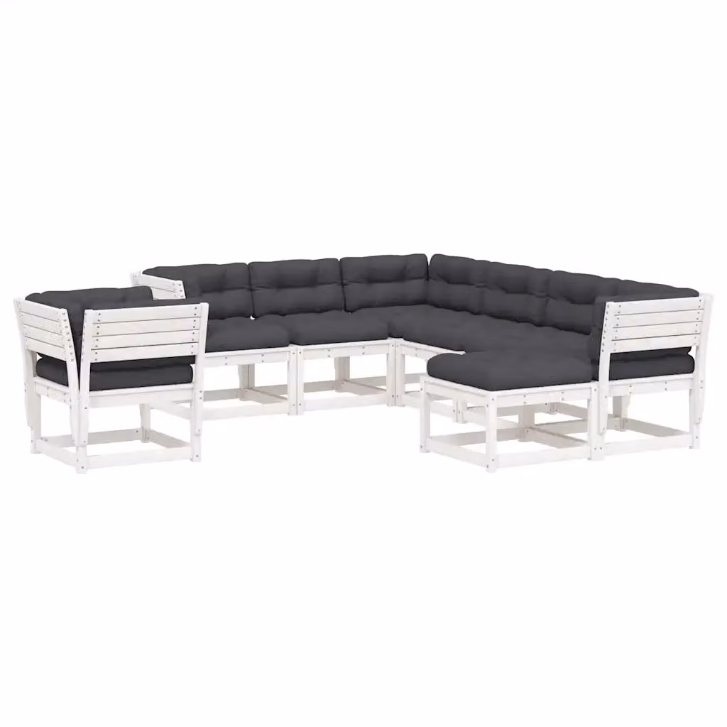 Set Salotto da Giardino vidaXL in Legno di Pino Trattato con 8 Pezzi e Cuscini Imbottiti Bianco e Antracite – 2