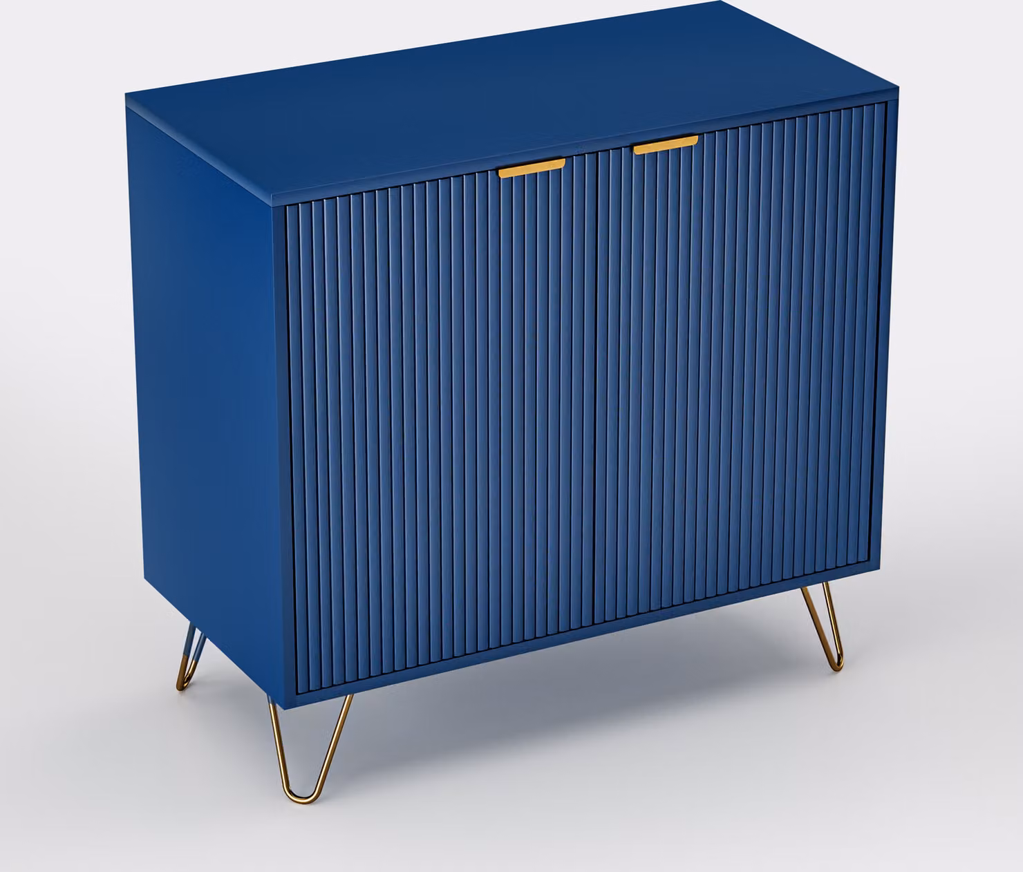 CDGlobal credenza a 2 ante, mobili da soggiorno con gambe e maniglie dorate, cassettiera con angoli arrotondati, blu, 80x40x78cm