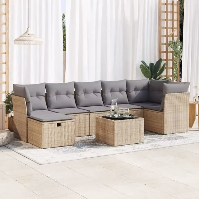 Set Divano da Giardino 8 pz con Cuscini Beige in Polyrattan 3325315