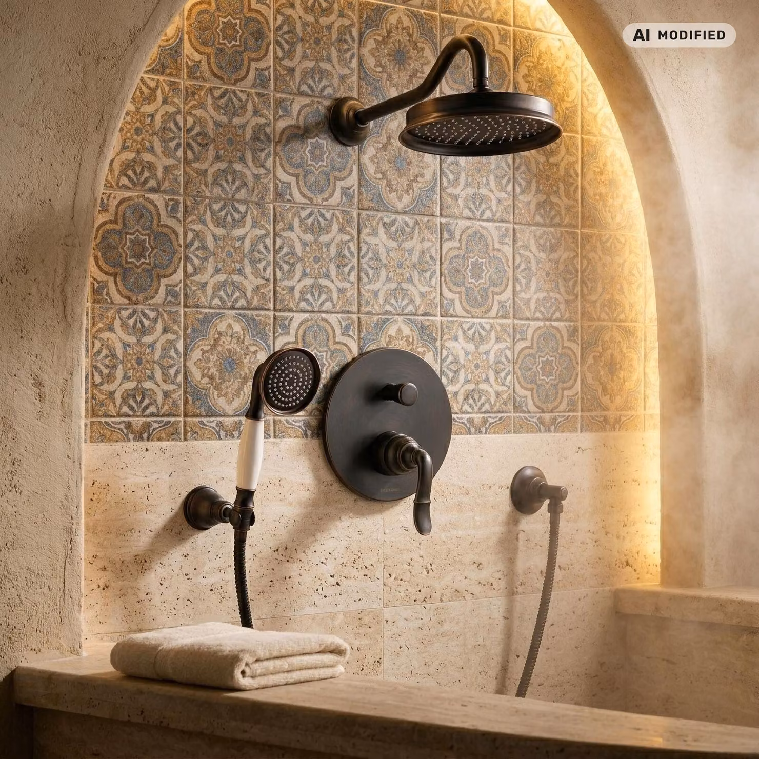 Set doccia da incasso PaulGurke in stile retrò nero con soffione a pioggia, serie Erebus