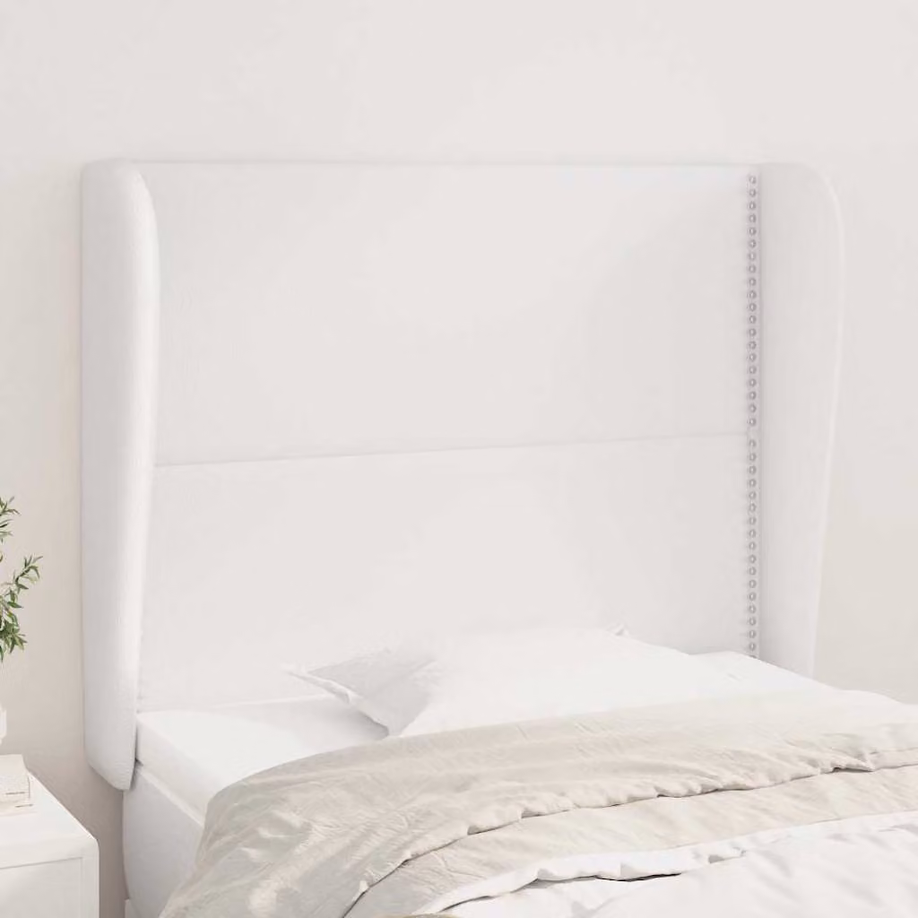 Testiera ad orecchio vidaXL in similpelle bianca con struttura in legno, L: 103 cm, P: 23 cm, H: 118-128 cm