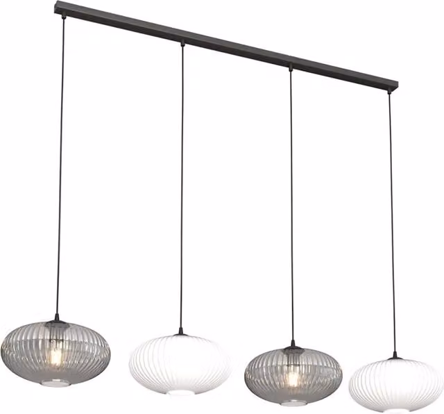 Lampadario 4 Luci Bel In Acciaio Nero Paralume Plissè Multicolor