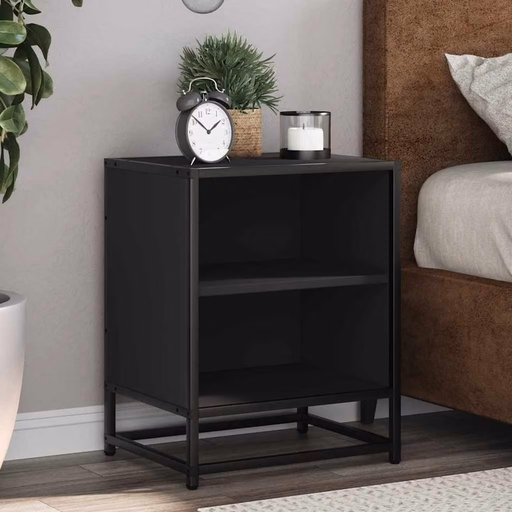 Set di 2 comodini vidaXL neri in legno e metallo da appendere al muro L: 40 cm, P: 31 cm, H: 50 cm