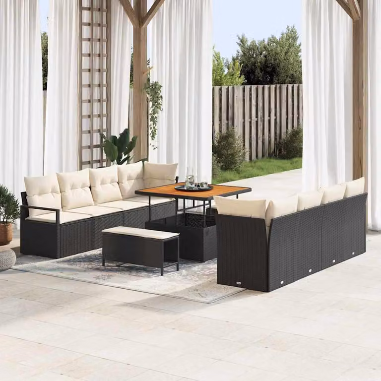Maison Exclusive - Set da giardino composto da 11 pezzi, divano in rattan sintetico nero