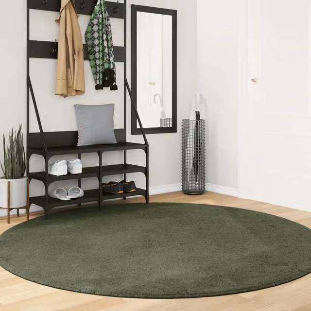 Tappeto rotondo moderno vidaXL in poliestere verde, lavabile e antiscivolo, adatto a riscaldamento a pavimento, Ø 200 cm – 1