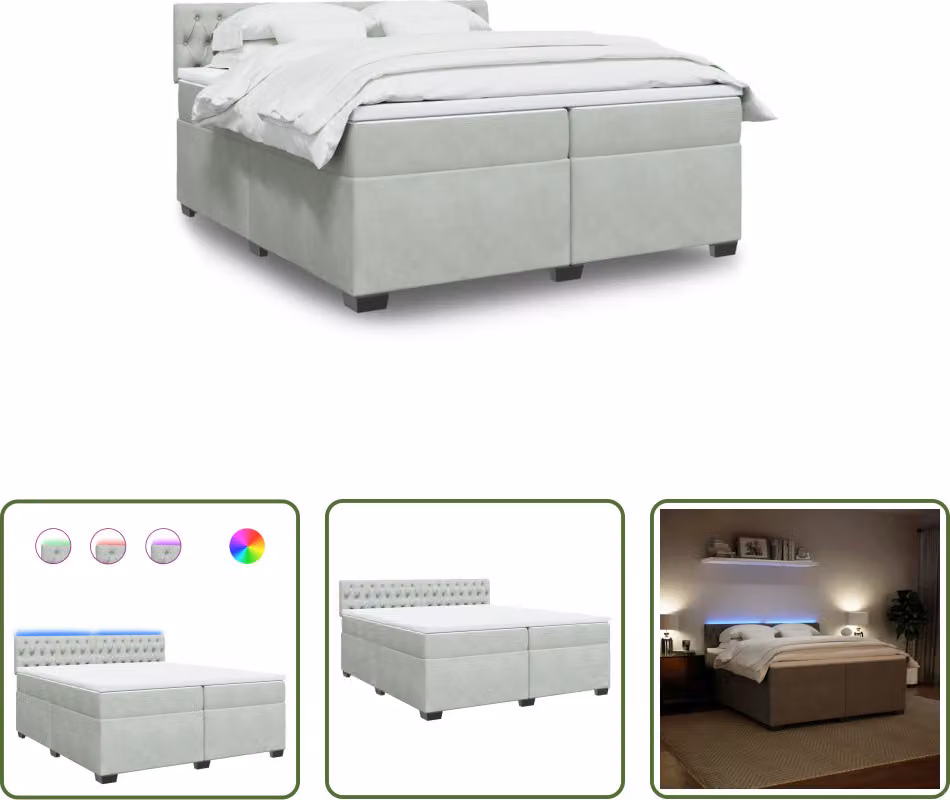 The Living Store Letto a molle con materasso grigio chiaro 200x200 cm in velluto