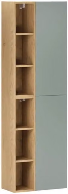 Mobili modulari da parete OSTER 50cm – mobili sospesi verde salvia 1 porta e 6 nicchie visibili effetto rovere chiaro