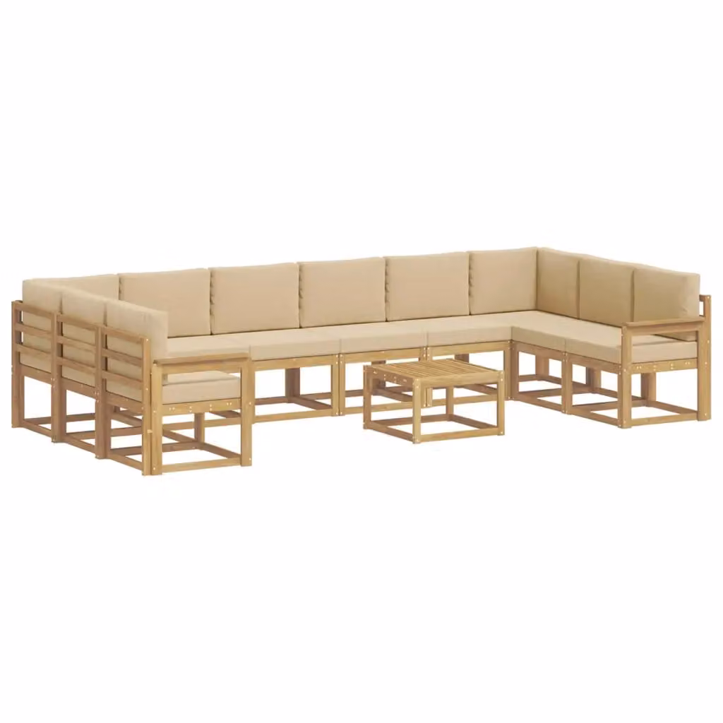 Set di divani da esterno vidaXL a forma di U in legno di acacia con cuscini, Bianco e Beige – 2