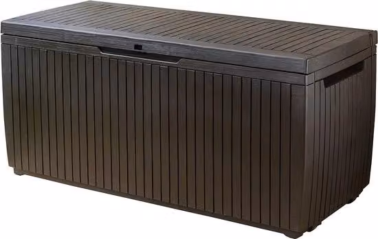 Cassa di Stoccaggio Esterna in Plastica da Giardino 123 x 53 x 57 cm - Cassetto in Legno con Copertura - Grande Cassetto per Giardino - Impermeabile e Duraturo