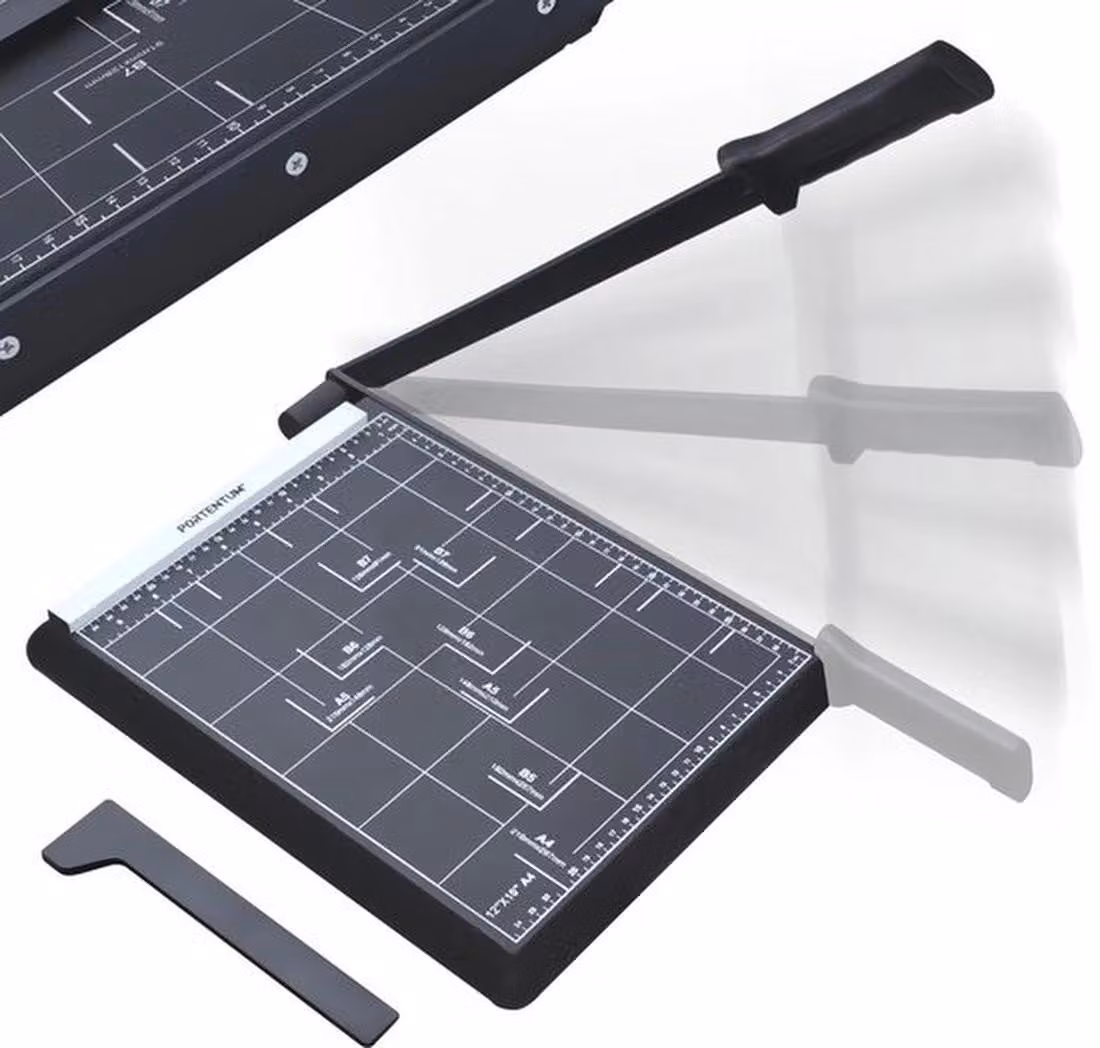 Tagliacarte di precisione Azomor con blocco di sicurezza e base antiscivolo per diversi formati