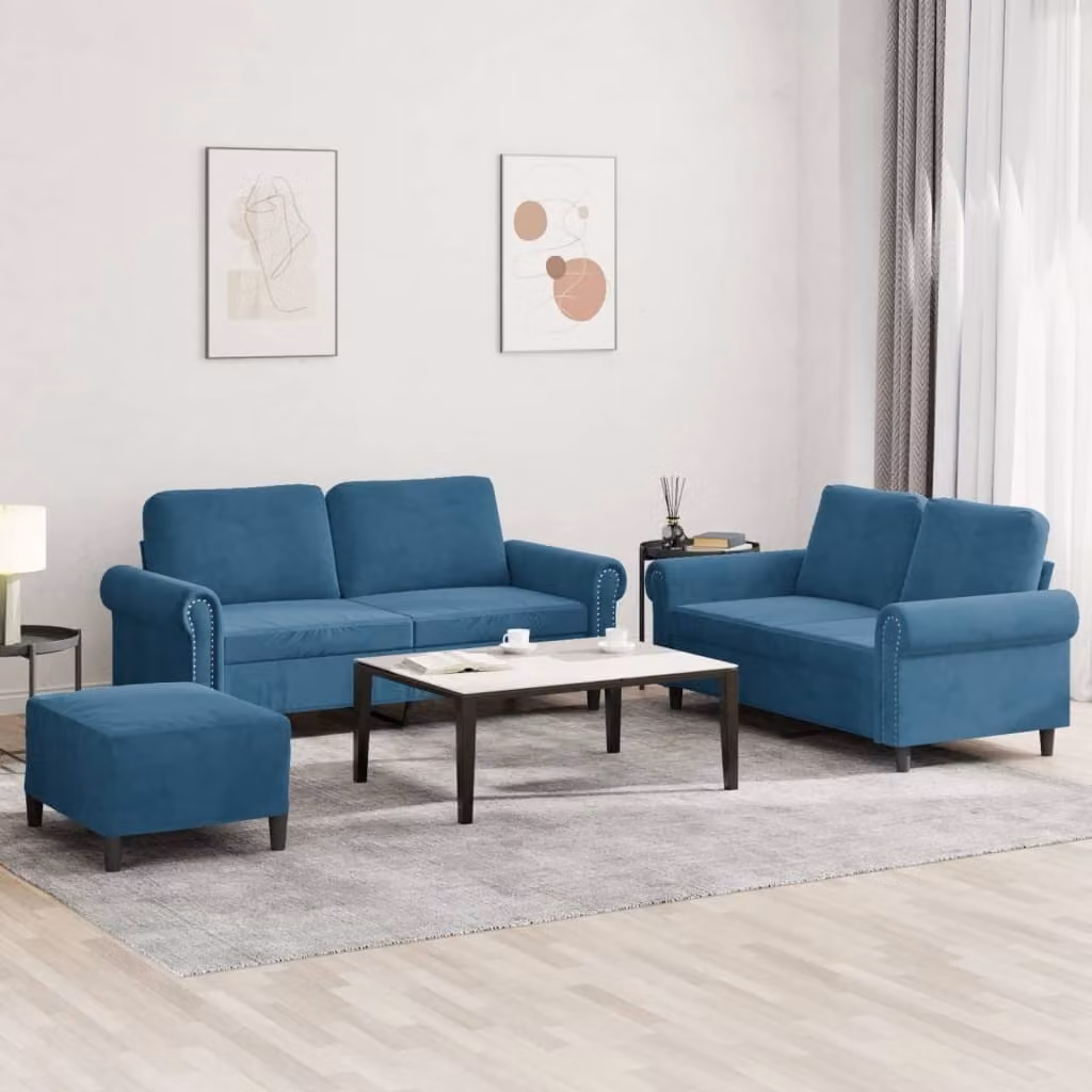 Maison Exclusive - Set divano a 3 pezzi con cuscini in velluto blu