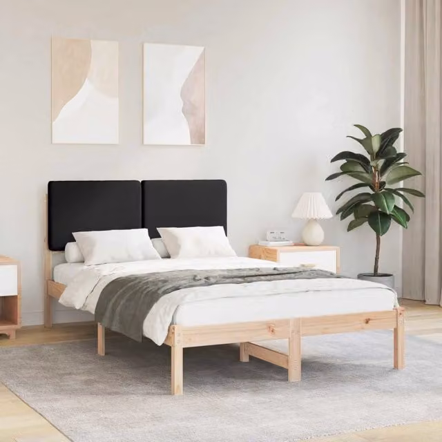 Letto moderno vidaXL in pino massello con testiera rivestita in tessuto nero L/P: 120 x 200 cm