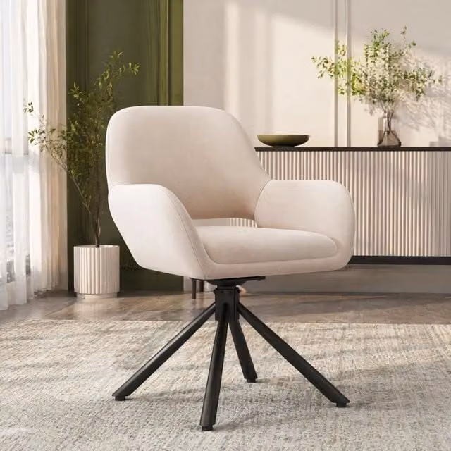 Set di 2 Sedie da Pranzo Girevoli in Velluto Beige con Braccioli, Design Moderno e Semplice