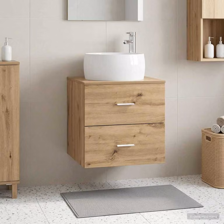 Lavabo da parete mobile vidaXL in rovere artigianale marrone L: 49,5 cm, P: 44,5 cm, H: 66 cm