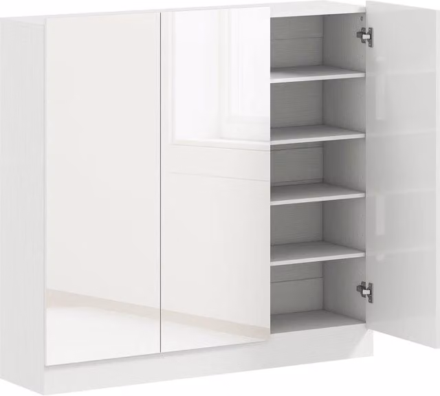 Scarpiera Slim da Ingresso Giordanoshop in MDF Bianco Lucido con Ante a Chiusura Ammortizzata e Ventilazione L: 106,4 cm, P: 34 cm, H: 108,5 cm