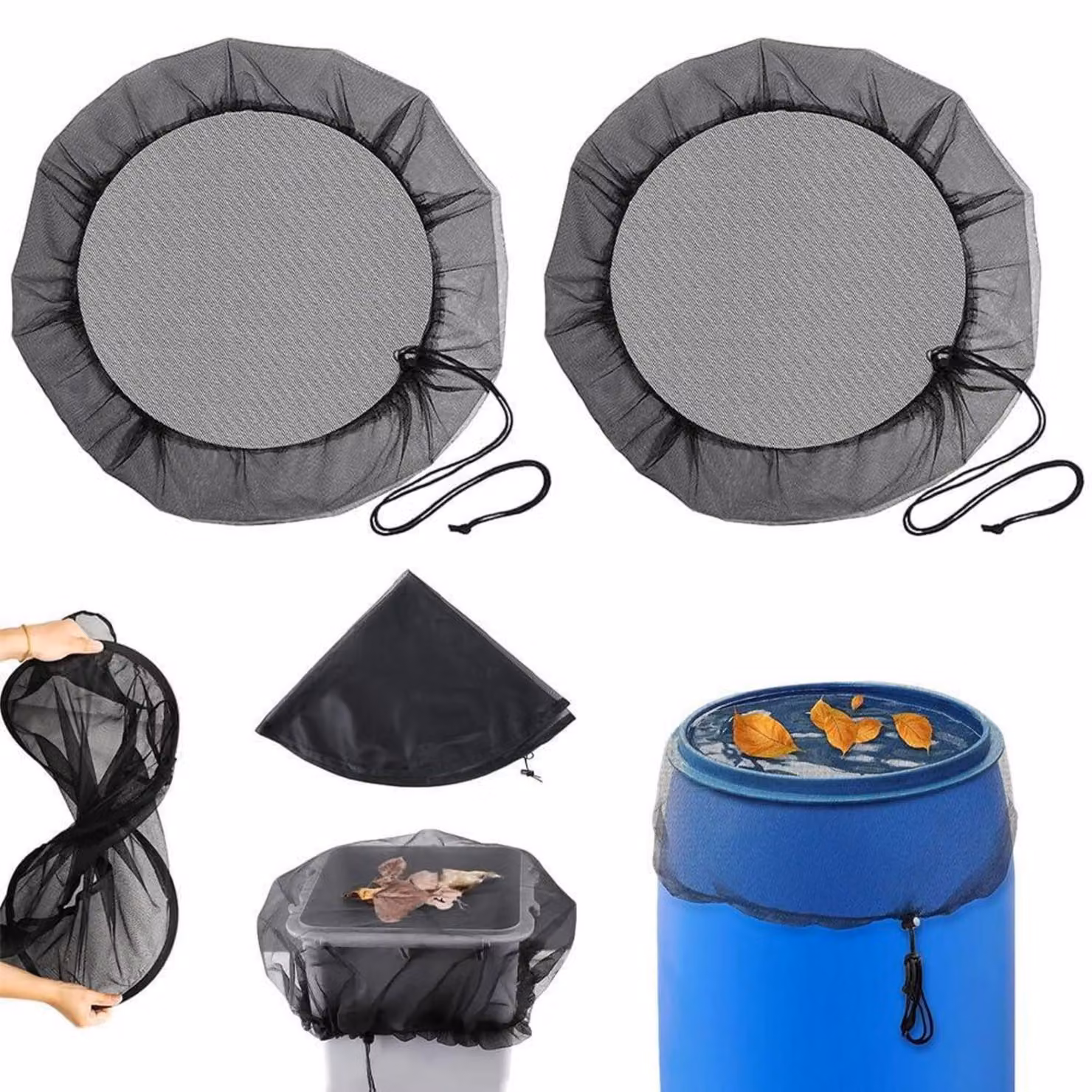 2 reti per serbatoi di raccolta dell'acqua piovana, diametro 120 cm, con cordino di sicurezza, resistenti agli agenti atmosferici