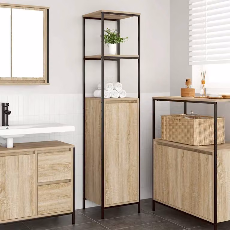 Mobile da bagno vidaXL con ripiani e ante in Rovere Sonoma, colore marrone, L: 36 cm, P: 35 cm, H: 165 cm