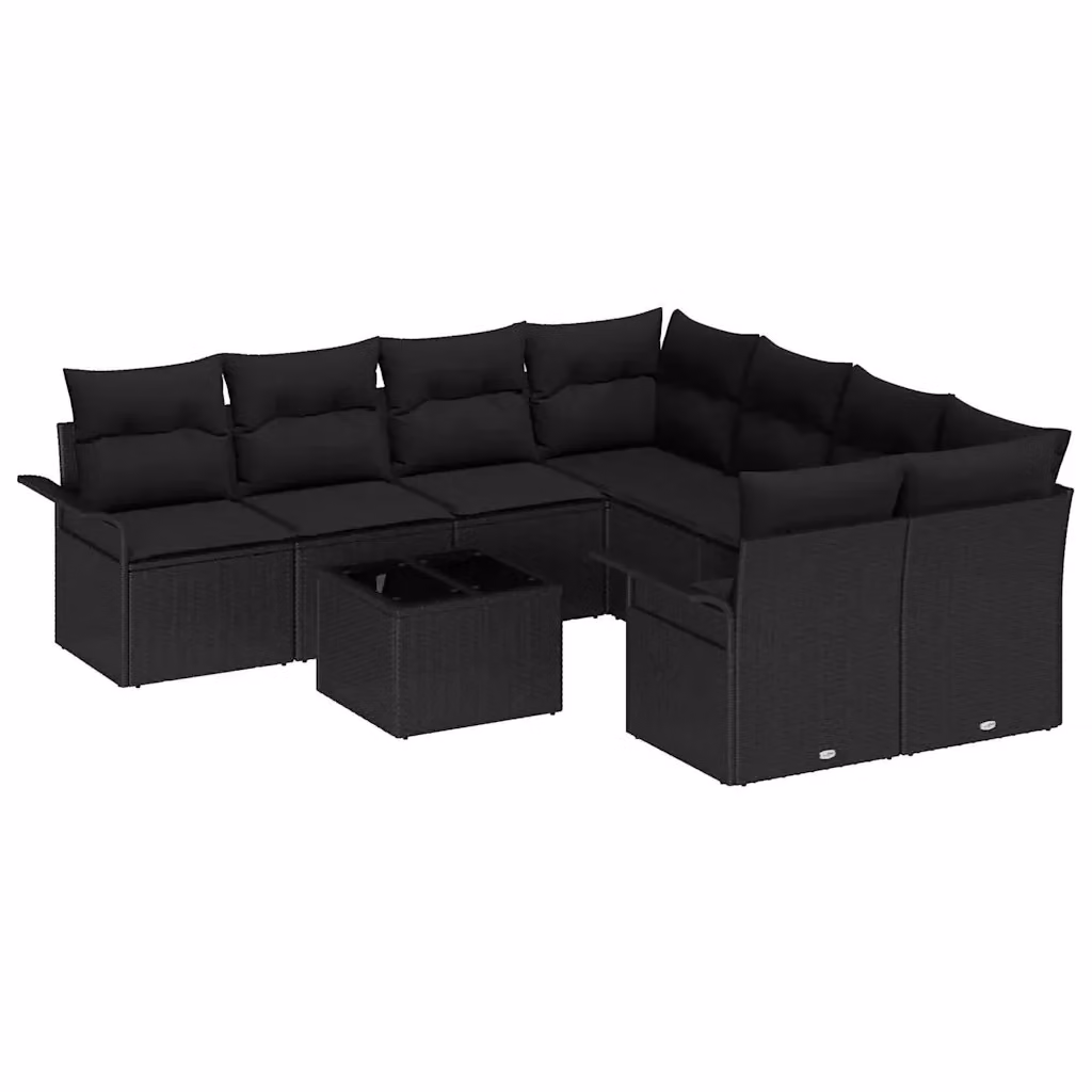 Set Divano da Giardino 9 Pezzi vidaXL Nero con Cuscini e Tavolino in Polyrattan e Acciaio – 2